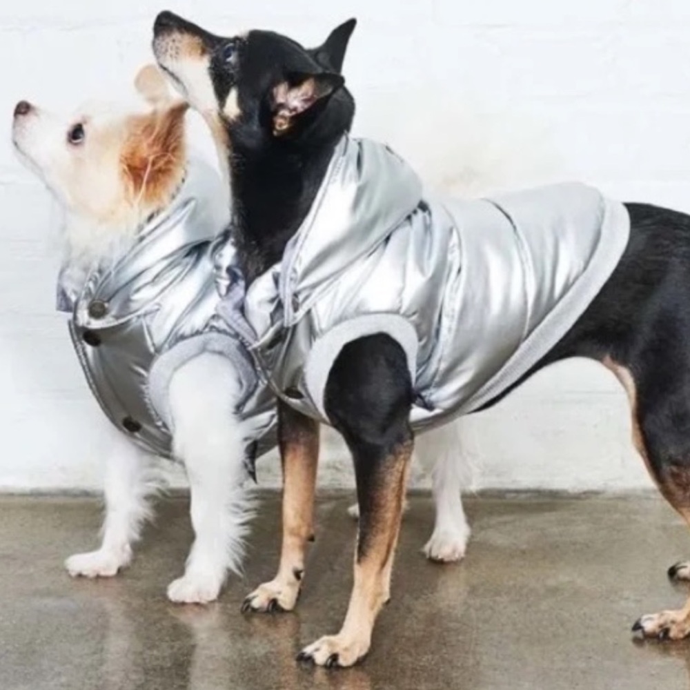 DKNY Metallic Silver Luxury Dog Puffer Jacket/Coat NWOT - Picture 5 of 6